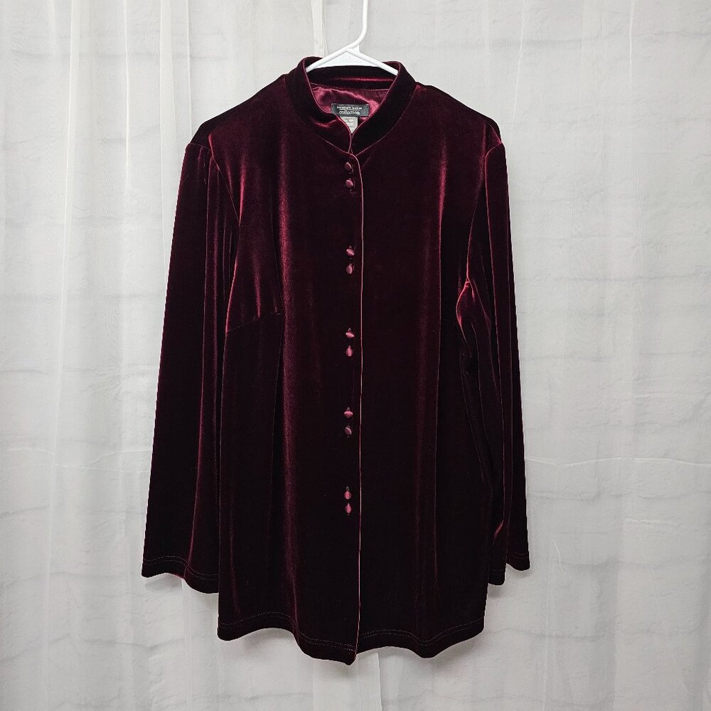 Vintage Dressbarn Burgundy Velour Blouse Button-Down Goth Grunge Whimsygoth 16W